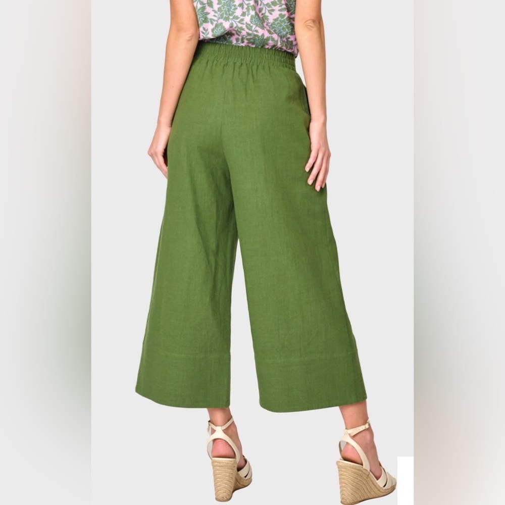 Gibsonlook Wide Leg Linen Blend Cropped Pants – Green – Size Medium - Picture 3 of 6